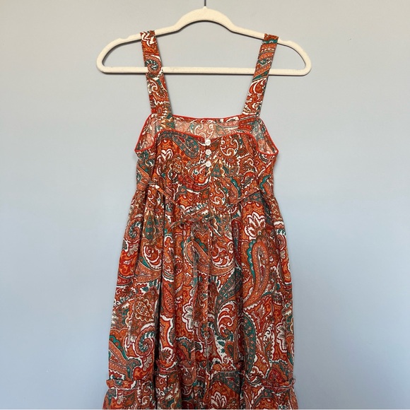 Band of the free Paisley Maxi Dress | Orange, Aqua & White | Size XS | Women - Picture 5 of 9